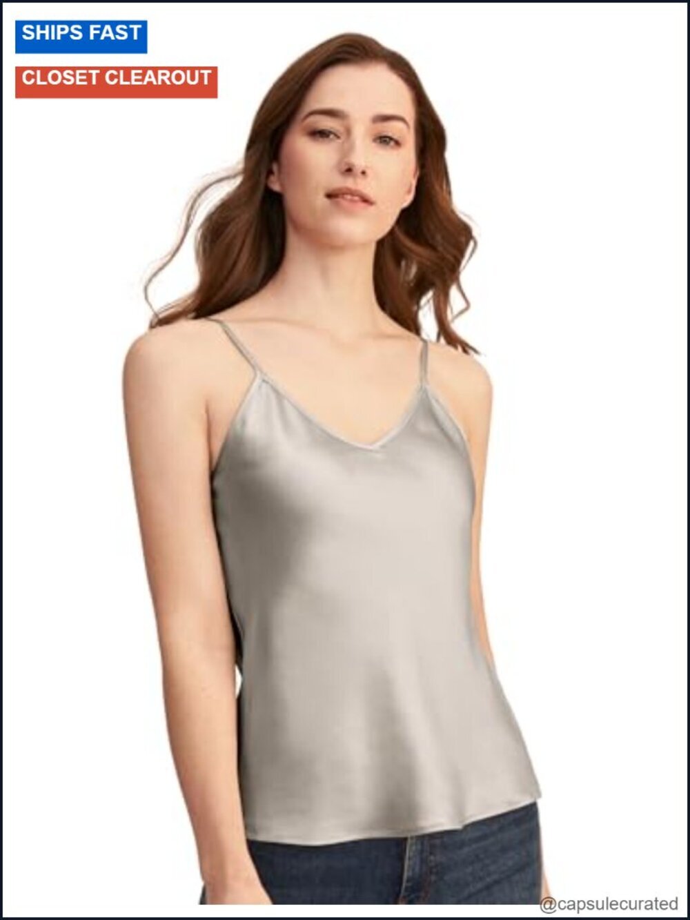 100% 19MM Mulberry Silk Camisole Tank Top V-Neck Adjustable Spaghetti Straps